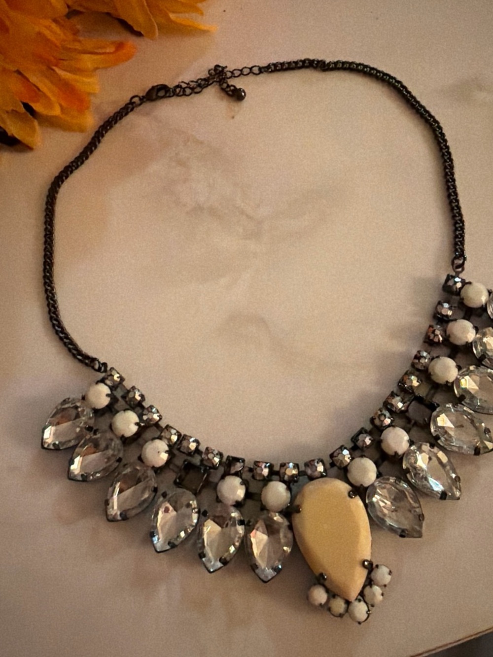 H&M Ivory and Clear Crystal Bib Necklace